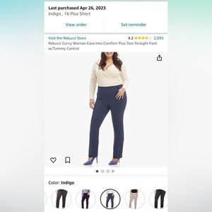 Rekucci Curvy Woman Ease into Comfort Plus Size Straight Pant w/Tummy Control